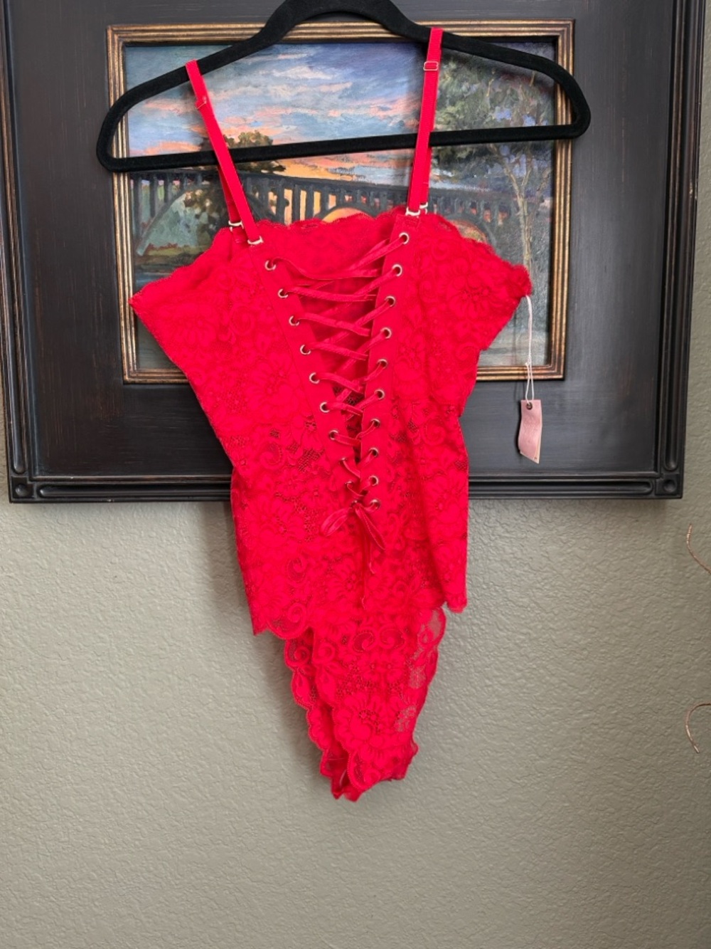 We Are HAH Hot As Hell Red Lace Corset-Style Bodysuit NWT L